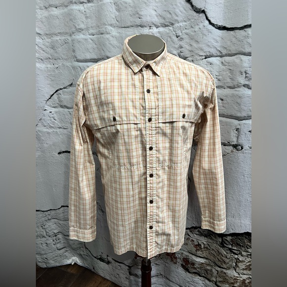Patagonia Long-Sleeved Island Hopper Shirt Pink Gold Green Cream Plaid Pockets - Picture 3 of 7